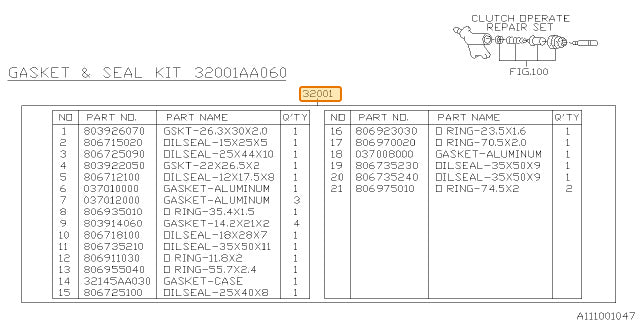 Subaru OEM Transmission Master Gasket Set Legacy GT 2007 / STI 2004-2007 | 32001AA210