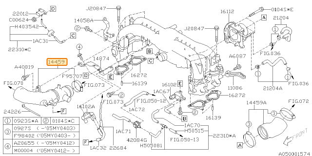 Subaru OEM Turbo Inlet Legacy GT / Outback XT 2005-2006 | 14459AA340