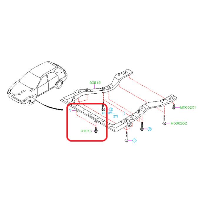 Subaru OEM U-Frame Bolt - Front WRX 02-26 / STI 04-21 | 010108200