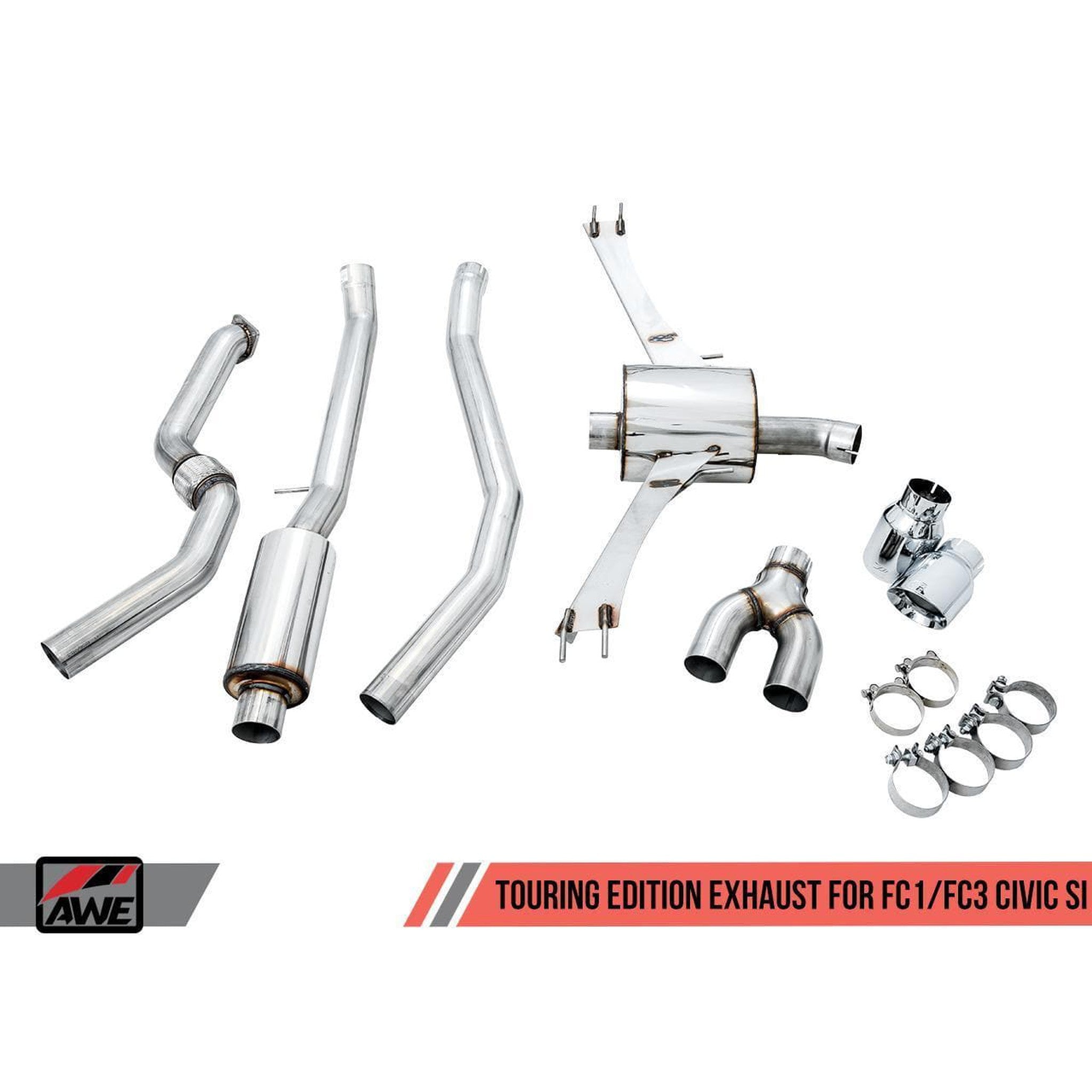 AWE Touring Edition Exhaust w/Front Pipe & Dual Chrome Silver Tips Honda Civic Si 2017-2020 | 3015-32108