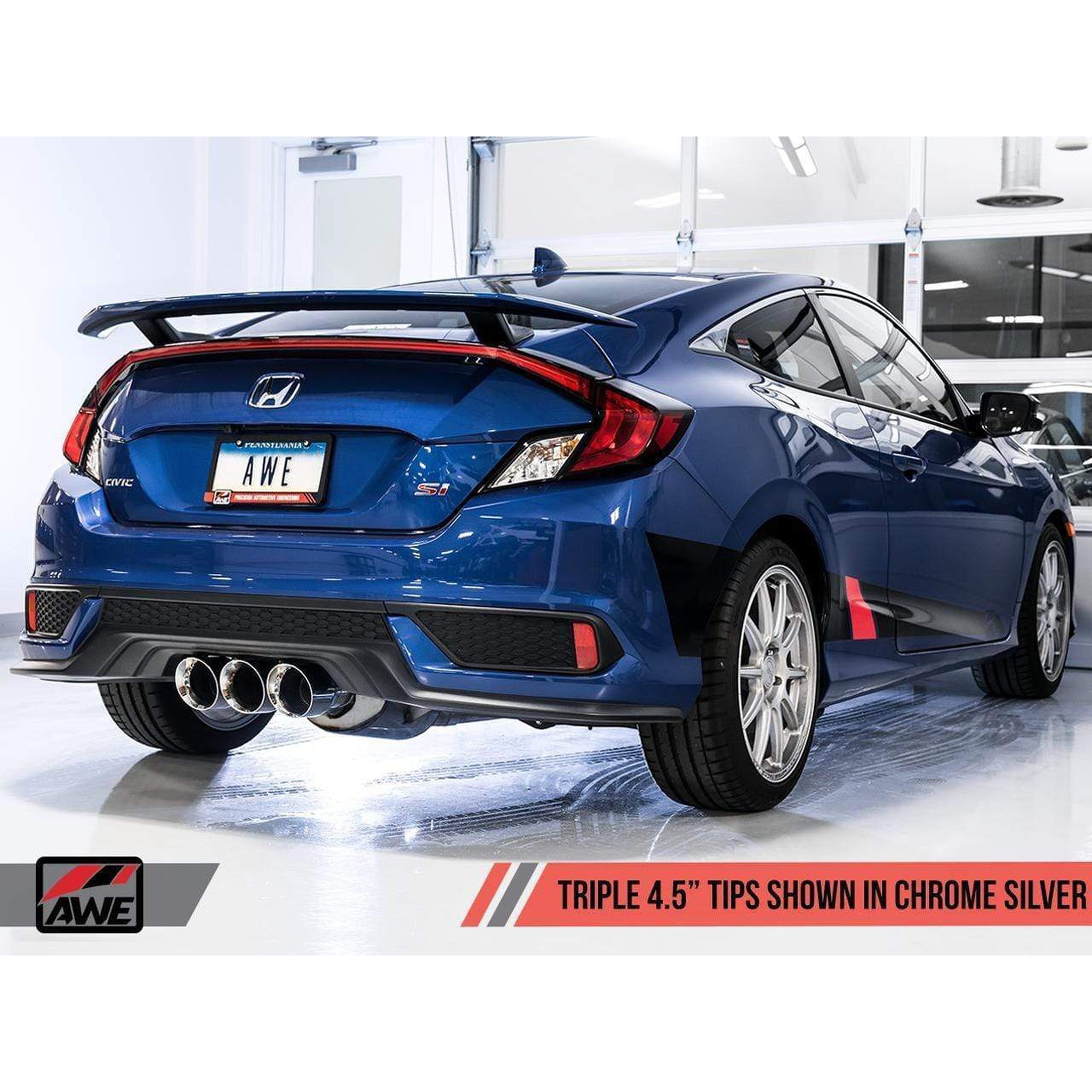 AWE Track Edition Exhaust w/Front Pipe & Triple Chrome Silver Tips Honda Civic Si 2017-2020 | 3020-52008