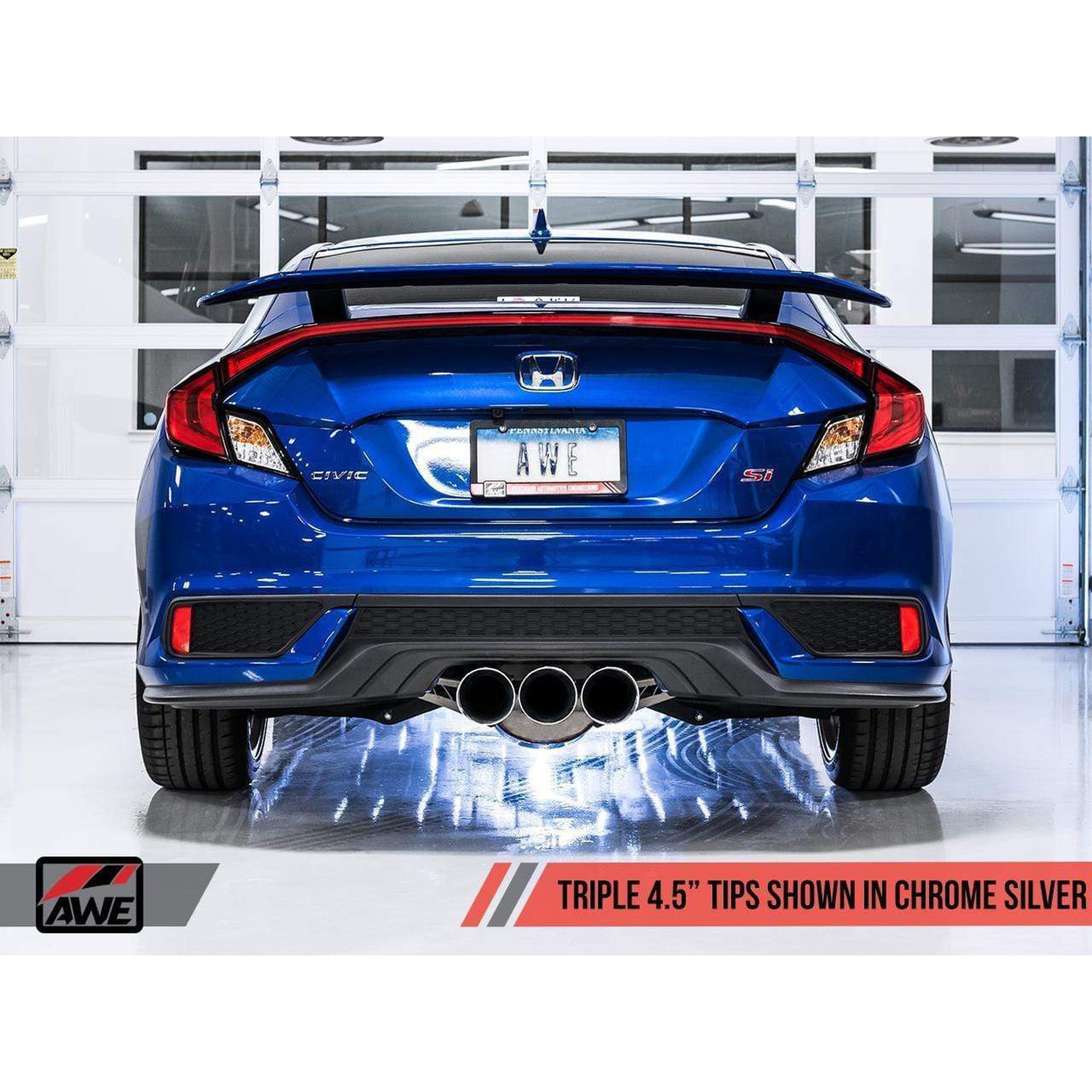 AWE Track Edition Exhaust w/Front Pipe & Triple Chrome Silver Tips Honda Civic Si 2017-2020 | 3020-52008