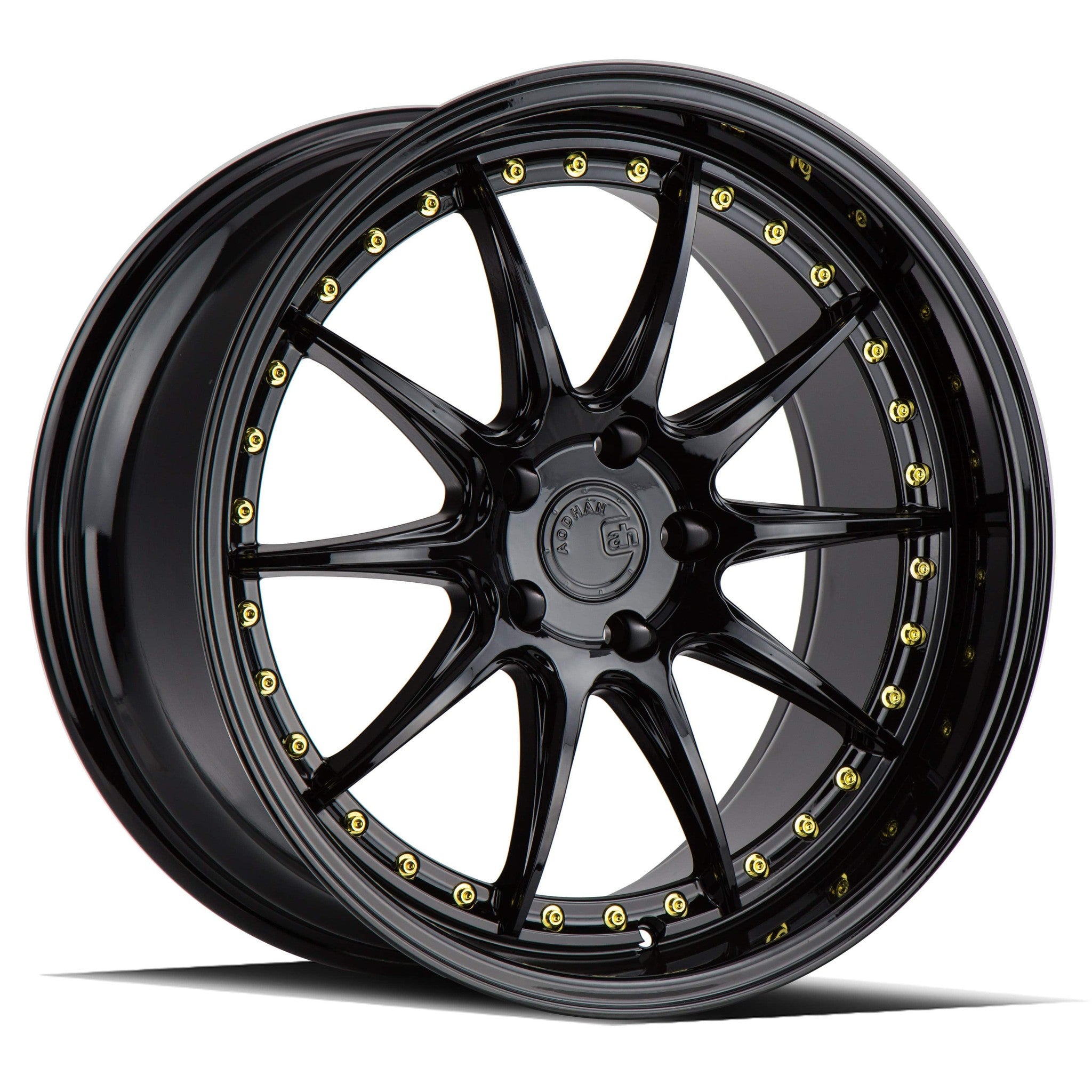 AodHan DS-07 Gloss Black W /Gold Rivets Wheel 18x9.5 15mm 5x114.3