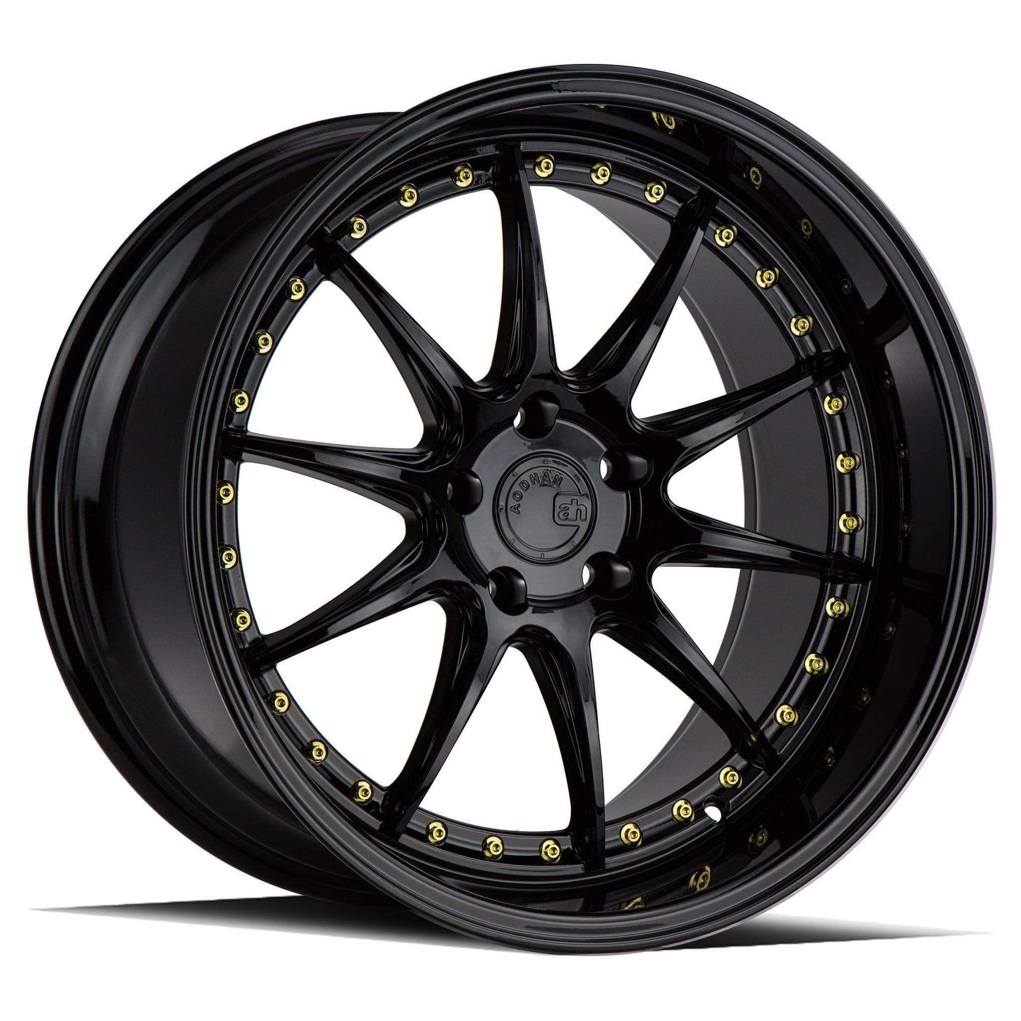 AodHan DS-07 Gloss Black W /Gold Rivets Wheel 19x11 22mm 5x114.3
