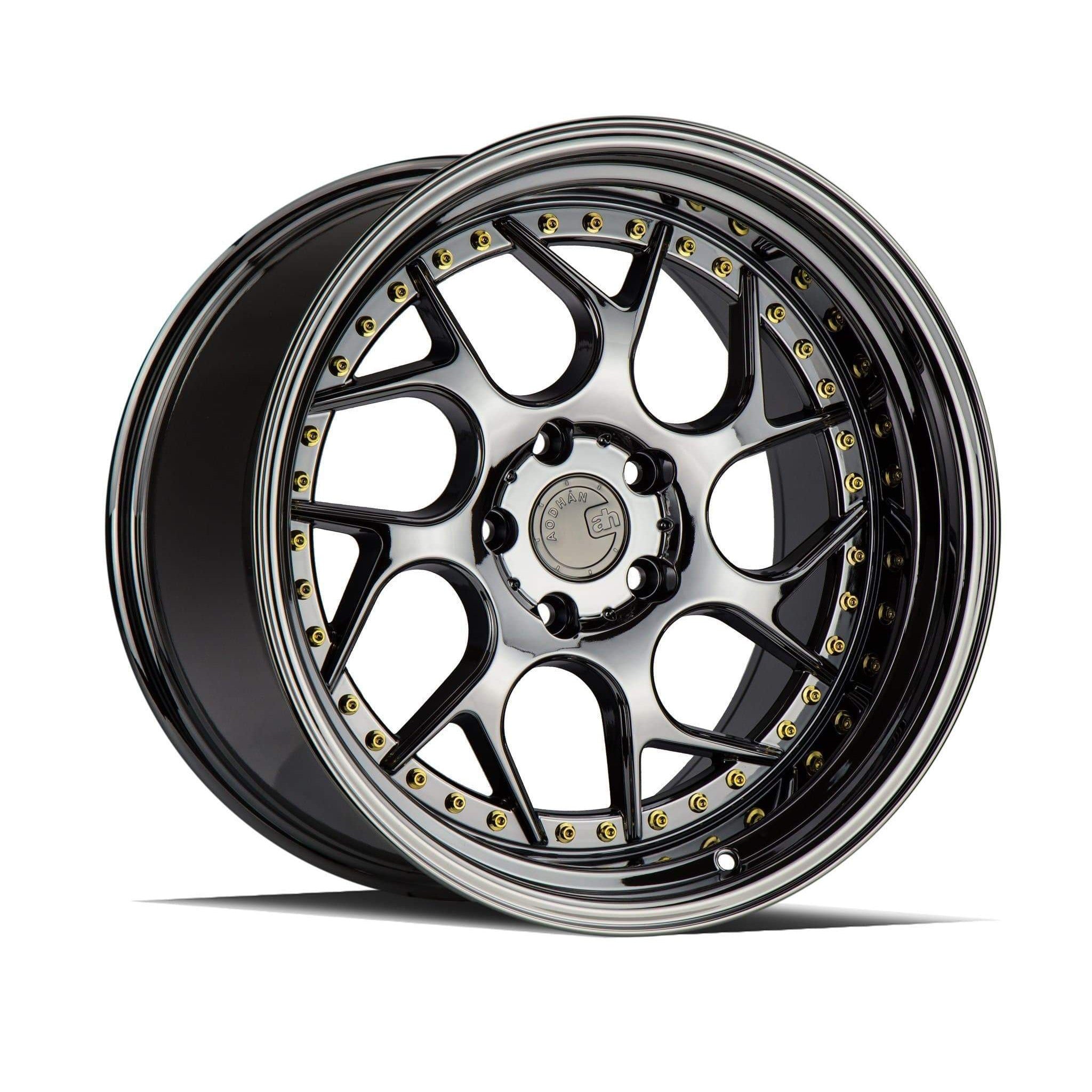 AodHan DS01 Wheel Black Vacuum W/ Gold Rivets 18x8.5 5x114.3 73.1 Bore 35mm