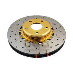 DBA 5000 Drilled & Slotted Front 2-Piece Rotor w/ Gold Hat Subaru WRX 02-14 / BRZ 13-18 / Scion FR-S 13-16 | 5010GLDXS