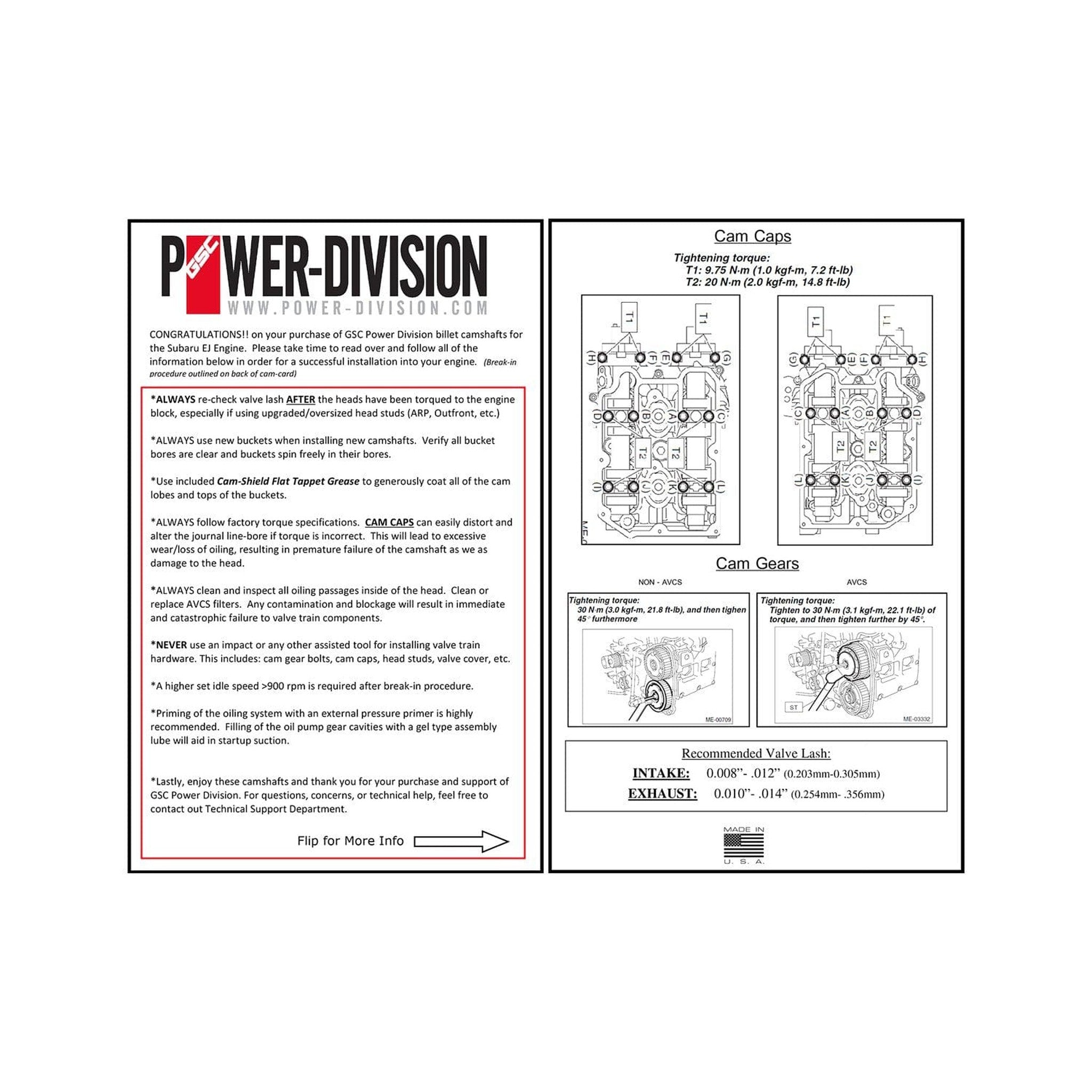 GSC S3 Cams 282/282 Billet Camshafts 2008-2018 STi (7026S3)