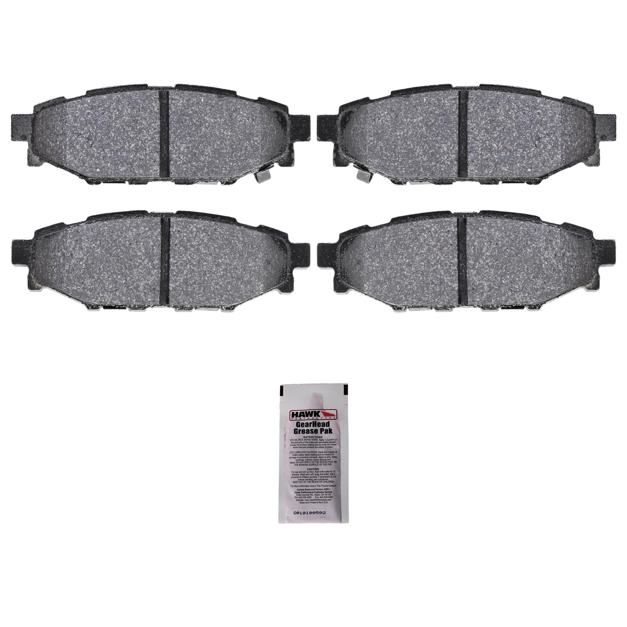 Hawk Ceramic Rear Brake Pads Subaru WRX 2008-2021 w/o Eyesight Tech / 2013-2020 Subaru BRZ / XV Crosstrek 2013-2015 | HB557Z.545