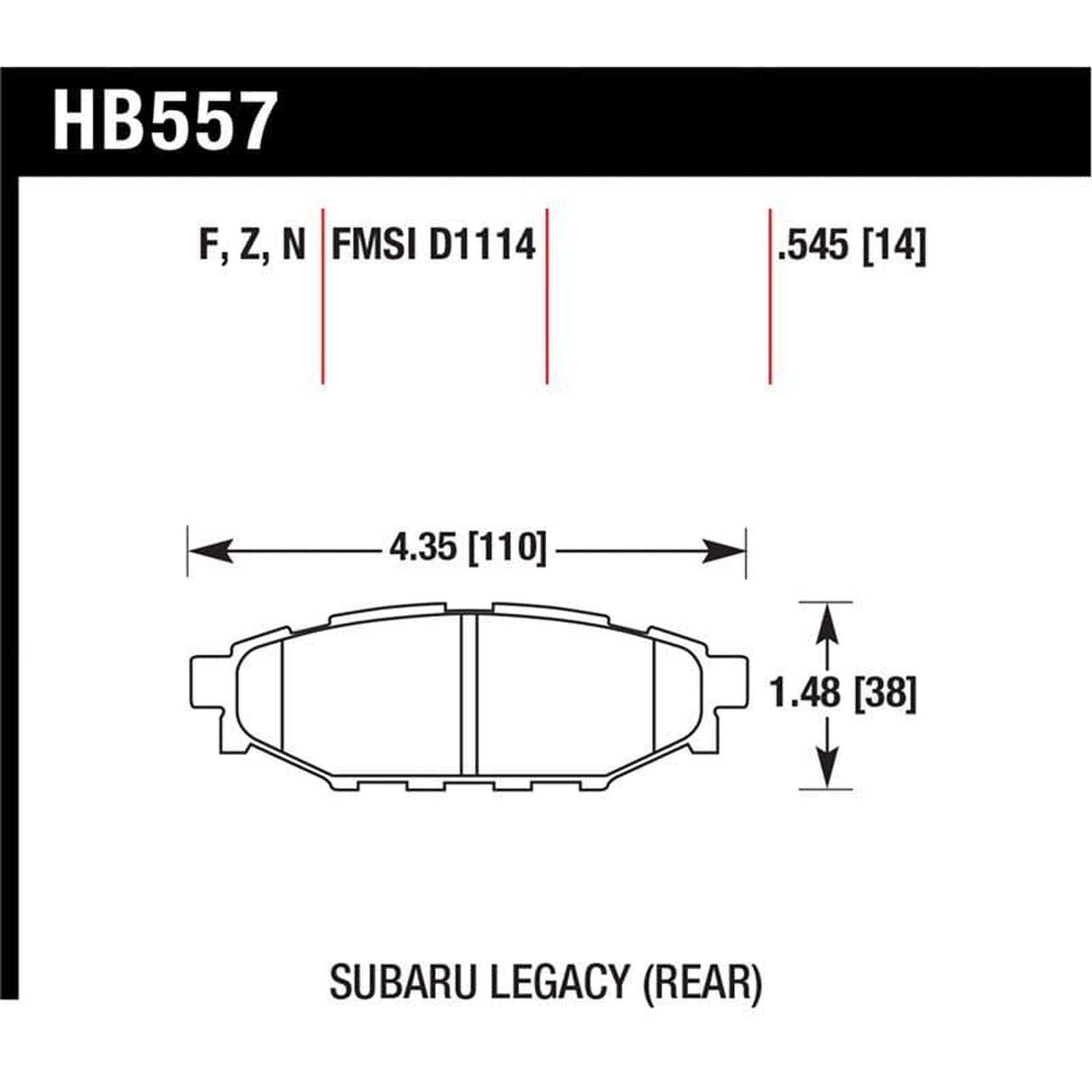 Hawk HP+ Rear Brake Pads Subaru WRX w/o Eyesight Tech 2008-2021 | HB557N.545