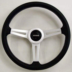 MOMO Tuning Retro 360mm Black Leather, Silver Spoke Steering Wheel
