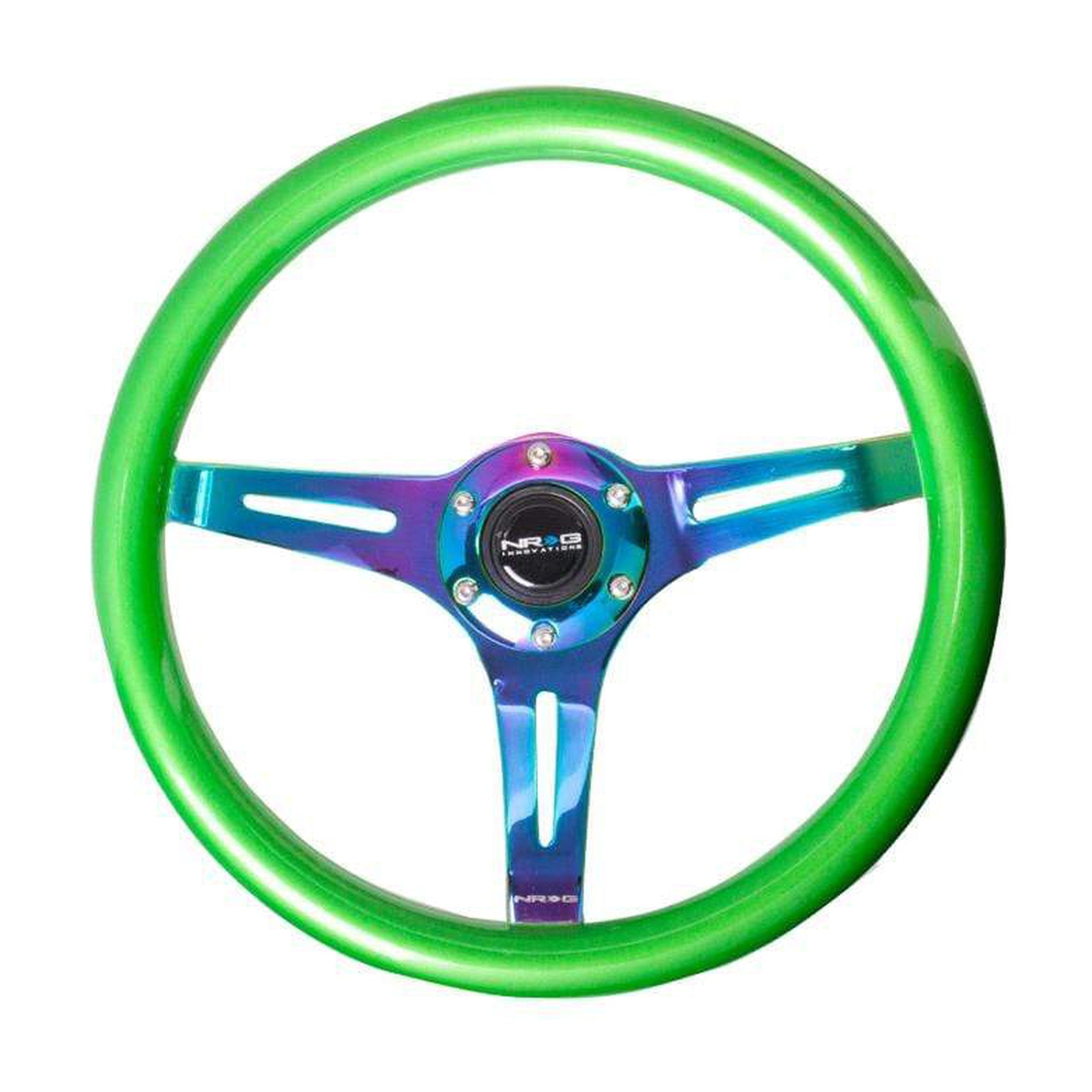 NRG Classic Green Wood Grain w/ NeoChrome Center Steering Wheel | ST-015MC-GN