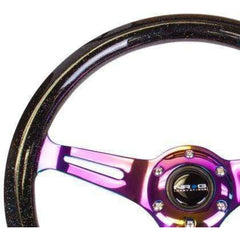 NRG Classic Sparkle Black Wood Grain w/ NeoChrome Center Steering Wheel | ST-015MC-BSB