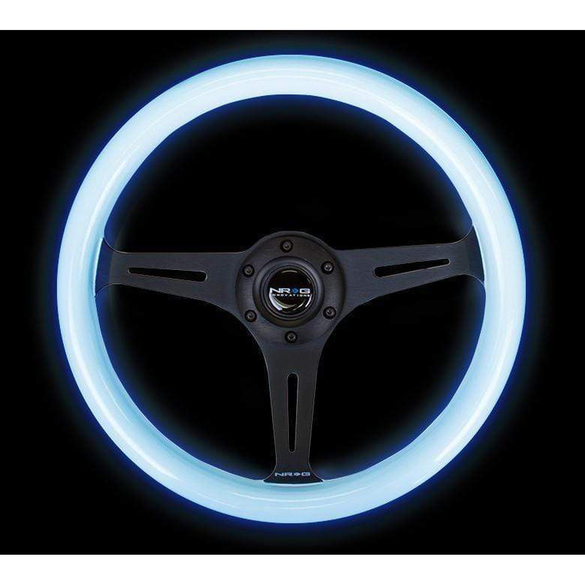 NRG Classic White Wood Glowing Blue Grain Steering Wheel | ST-015BK-GL/BL