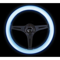 NRG Classic White Wood Glowing Blue Grain Steering Wheel | ST-015BK-GL/BL