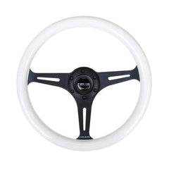 NRG Classic White Wood Glowing Blue Grain Steering Wheel | ST-015BK-GL/BL