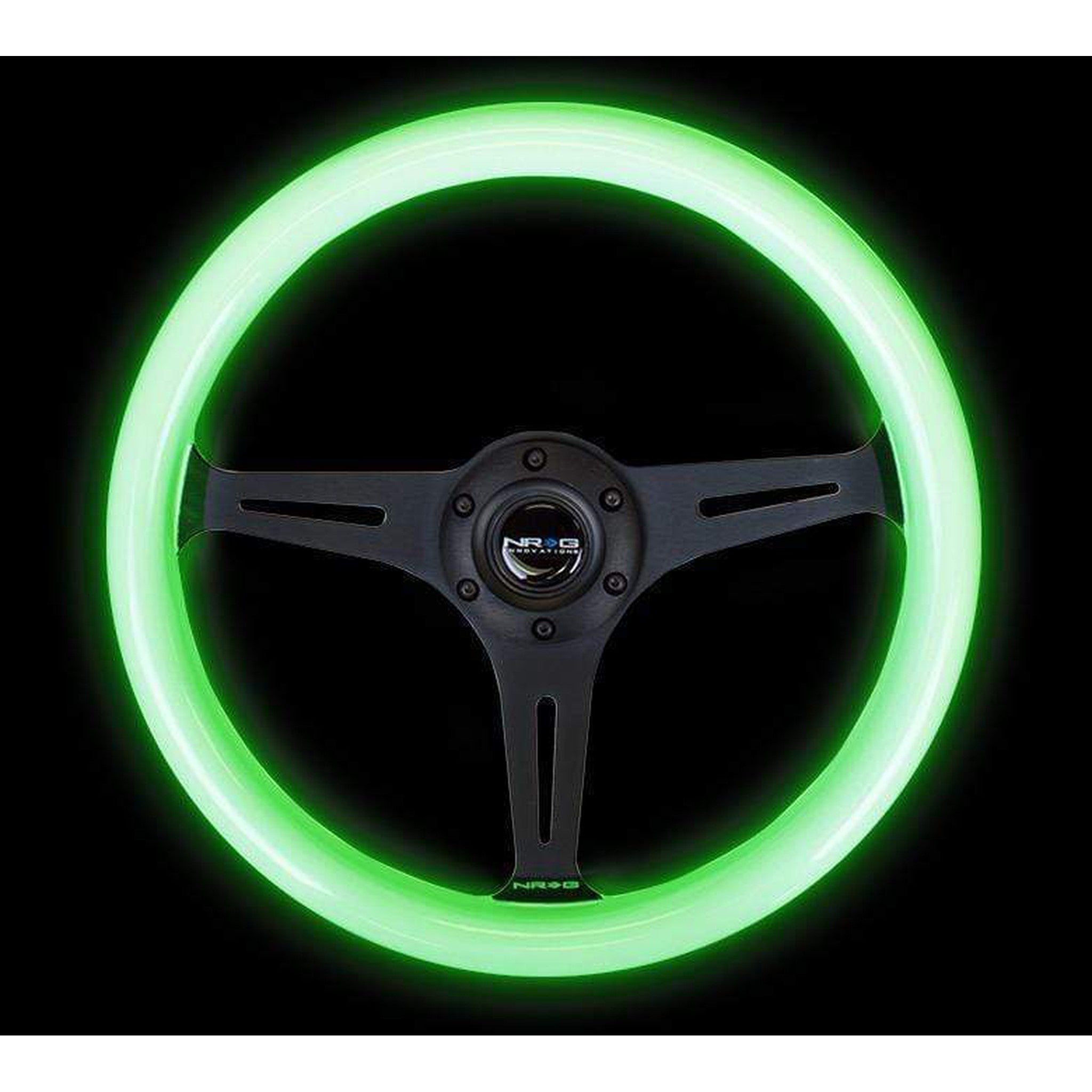 NRG Classic White Wood Glowing Green Grain Steering Wheel | ST-015BK-GL