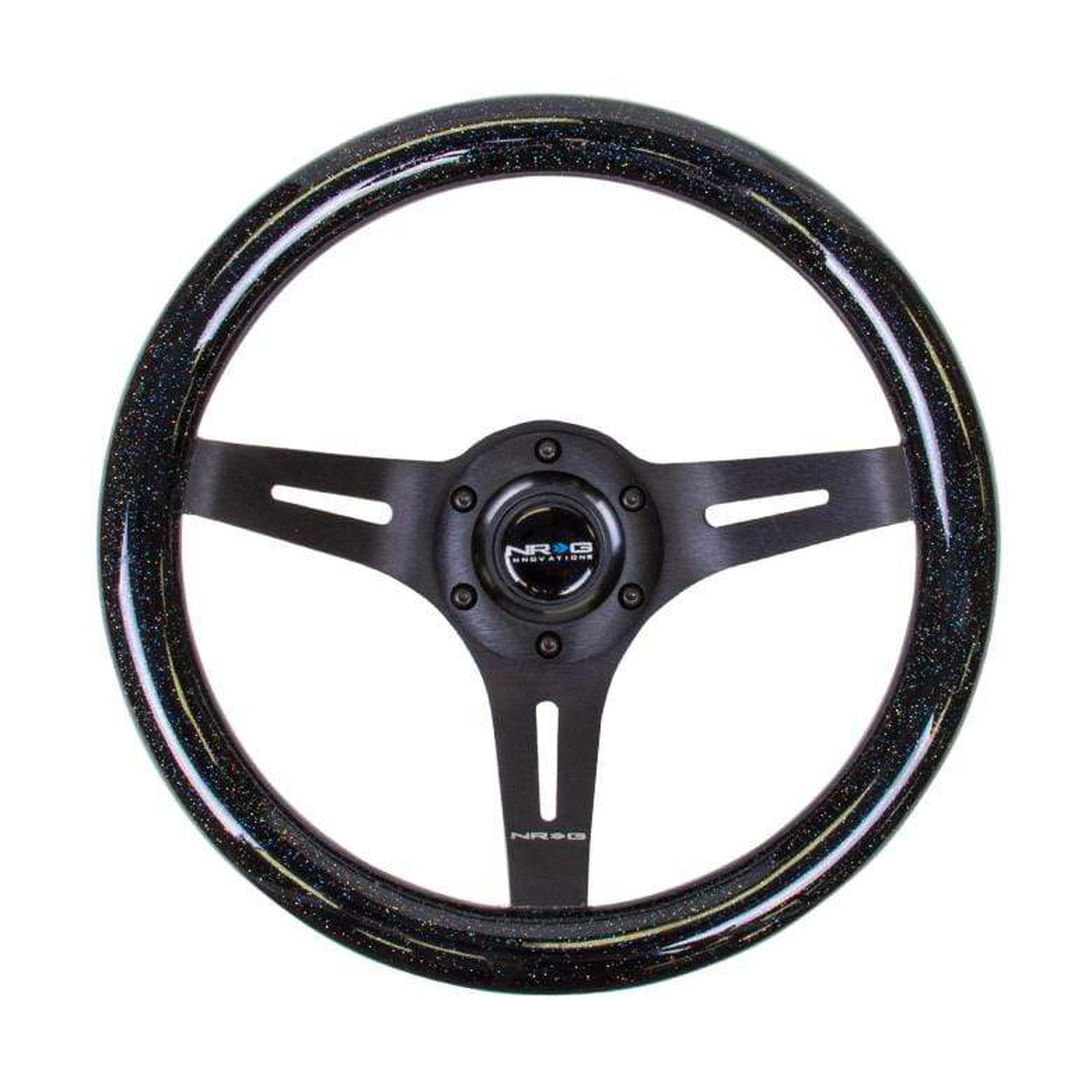 NRG Classic Wood Grain Steering Wheel (310mm) Black Sparkle w/Blk 3-Spoke Center | ST-310BSB-BK