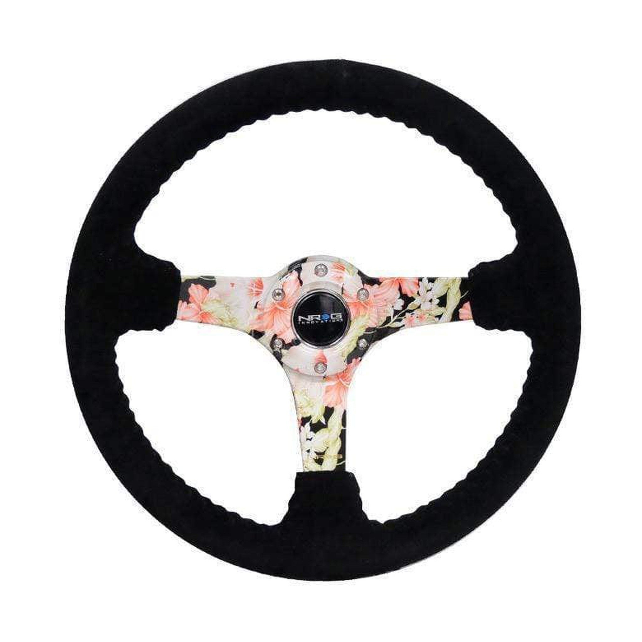 NRG Reinforced Steering Wheel (350mm / 3in. Deep) Blk Suede Floral Dipped w/ Blk Baseball Stitch | RST-036FL-S
