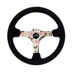 NRG Reinforced Steering Wheel (350mm / 3in. Deep) Blk Suede Floral Dipped w/ Blk Baseball Stitch | RST-036FL-S