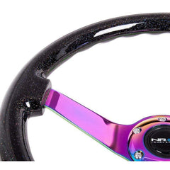 NRG Reinforced Steering Wheel (350mm / 3in. Deep) Classic Blk Sparkle w/4mm Neochrome 3-Spoke Center | RST-036BSB-MC