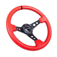 NRG Reinforced Steering Wheel (350mm / 3in. Deep) Red Leather/Blk Stitch w/Blk Spokes Hole Cutouts | RST-006RR-BS-B