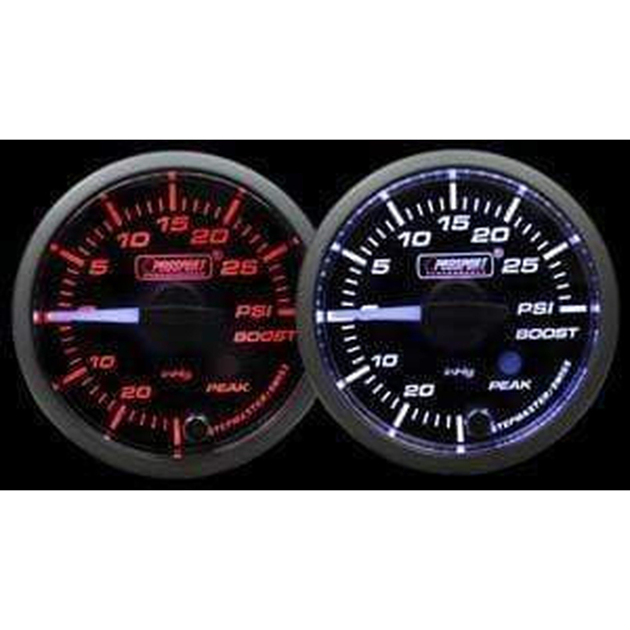 Prosport 52mm Boost Gauge Premium White Pointer Clear Lens - Amber/White