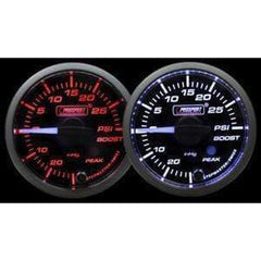 Prosport 52mm Boost Gauge Premium White Pointer Clear Lens - Amber/White
