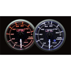 Prosport 52mm Fuel Pressure Gauge Premium White Pointer Clear Lens - Amber/White