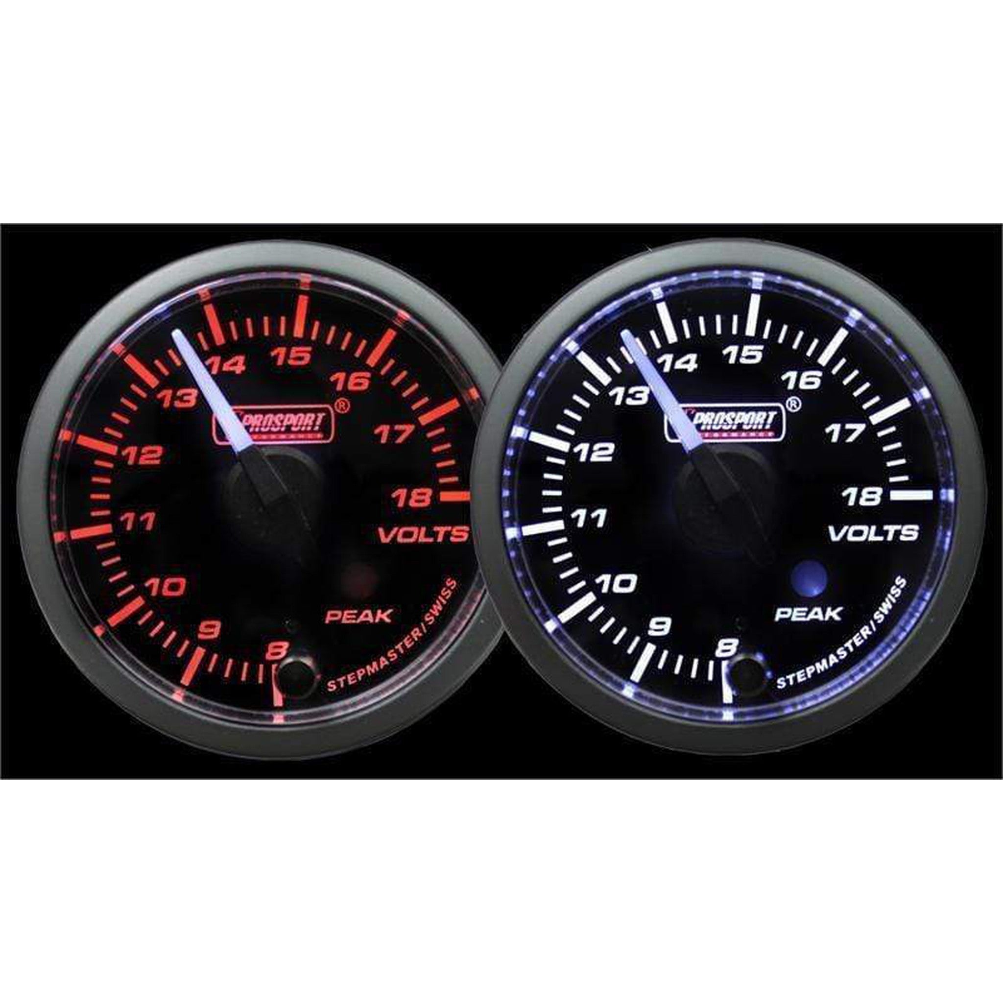 Prosport 52mm Volt Gauge Premium White Pointer Clear Lens - Amber/White