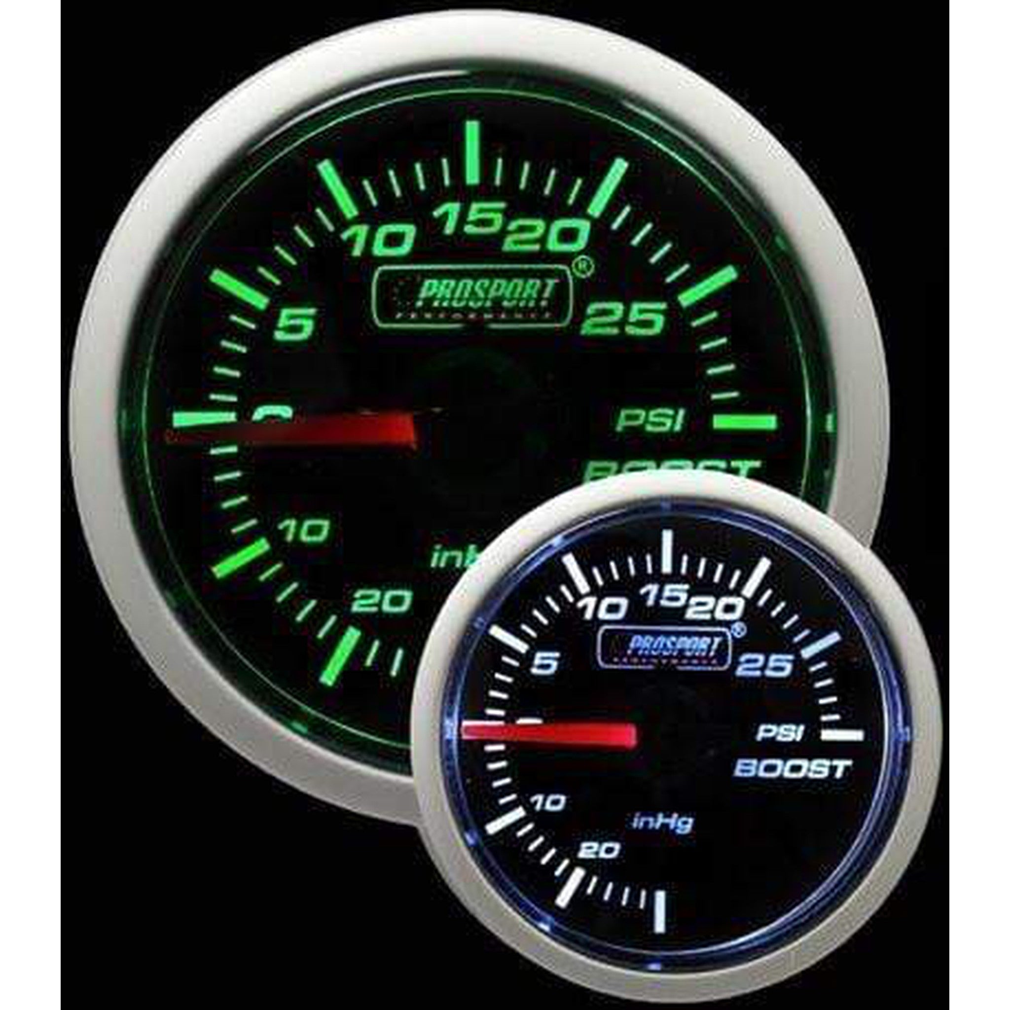 Prosport Performance Green/White 52mm Mechanical Boost Gauge