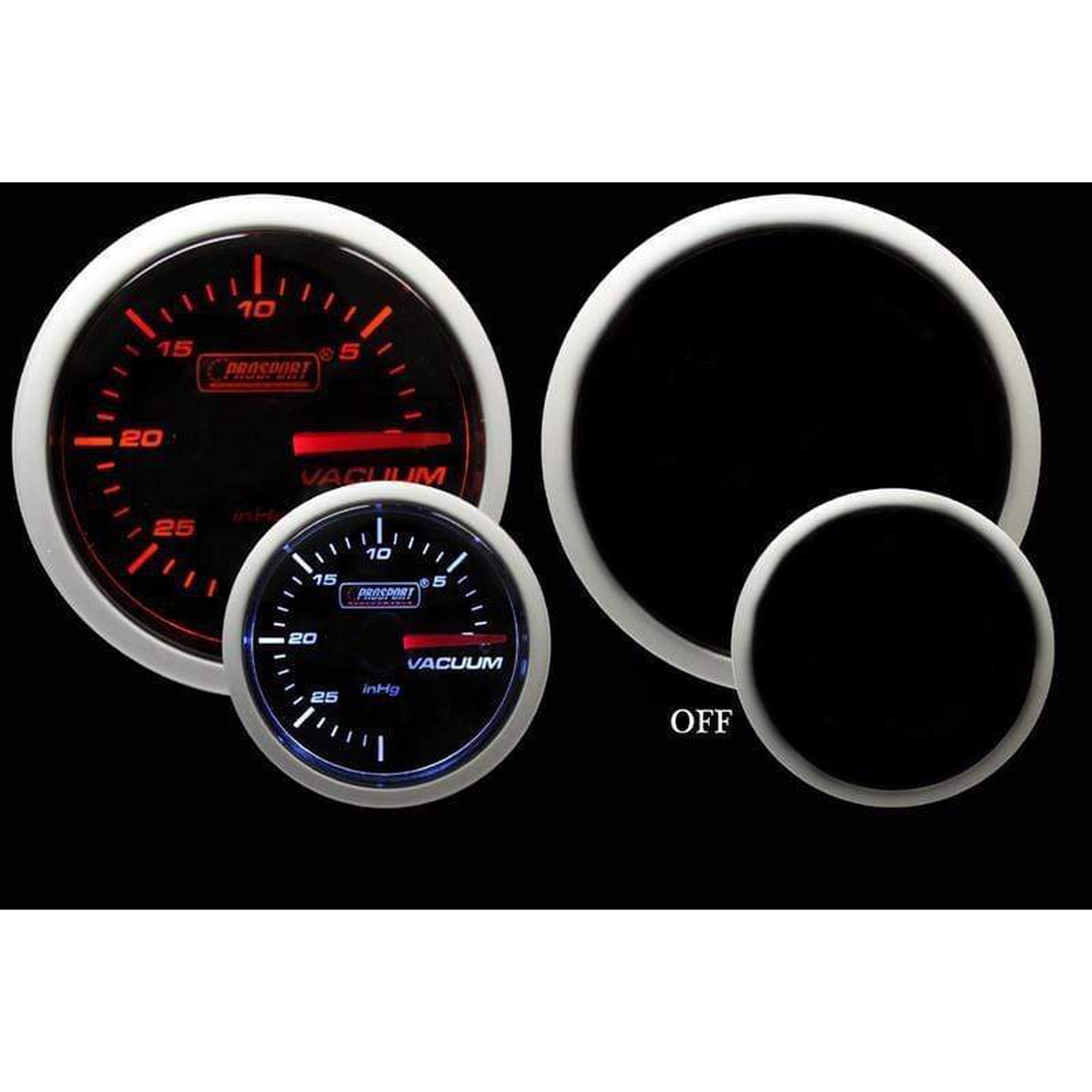 Prosport Performance Series 52mm Mechanical Vacuum Gauge - Amber / White