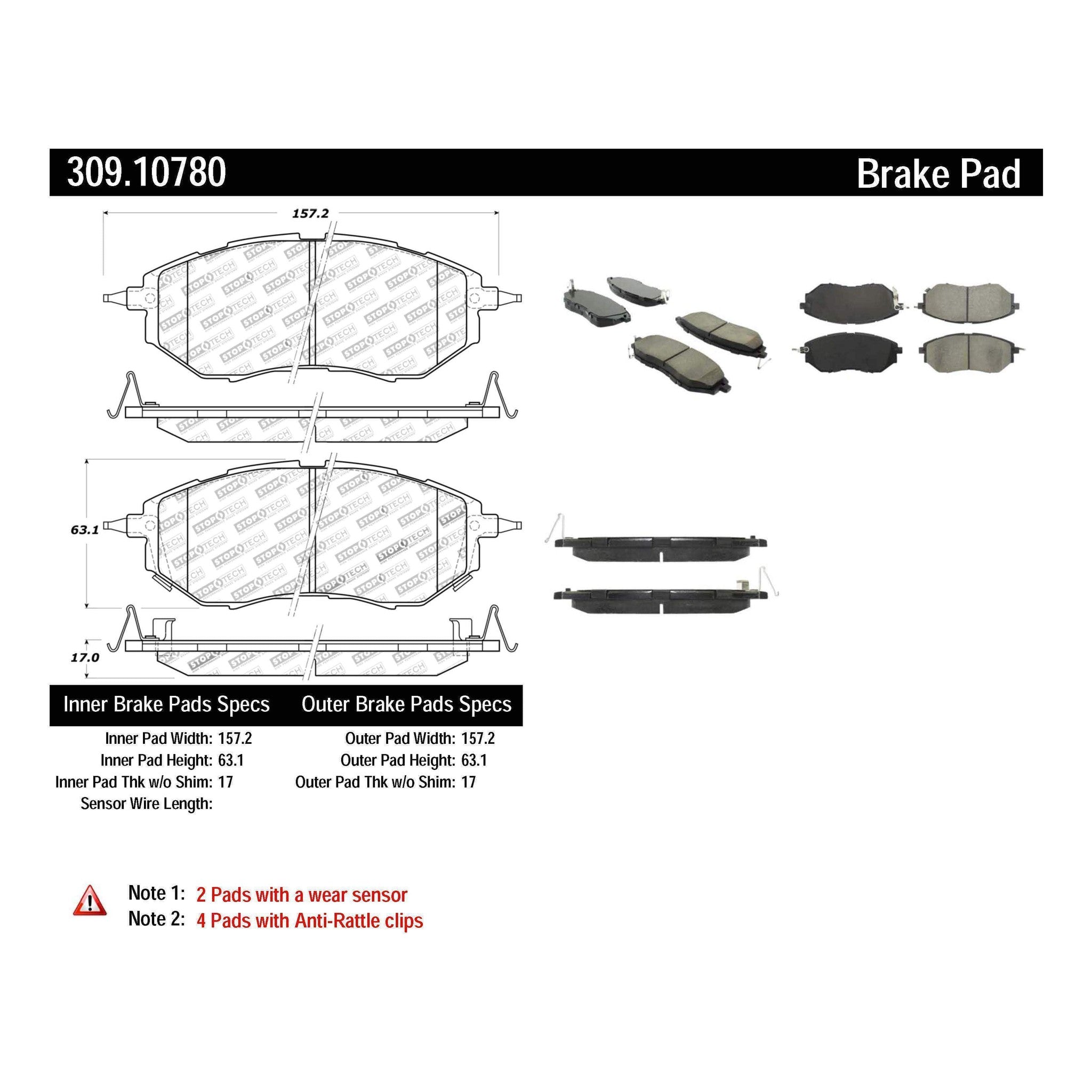 StopTech Sport Front Brake Pads Subaru WRX 2015-2021 / Legacy GT 2005-2009 | 309.10780