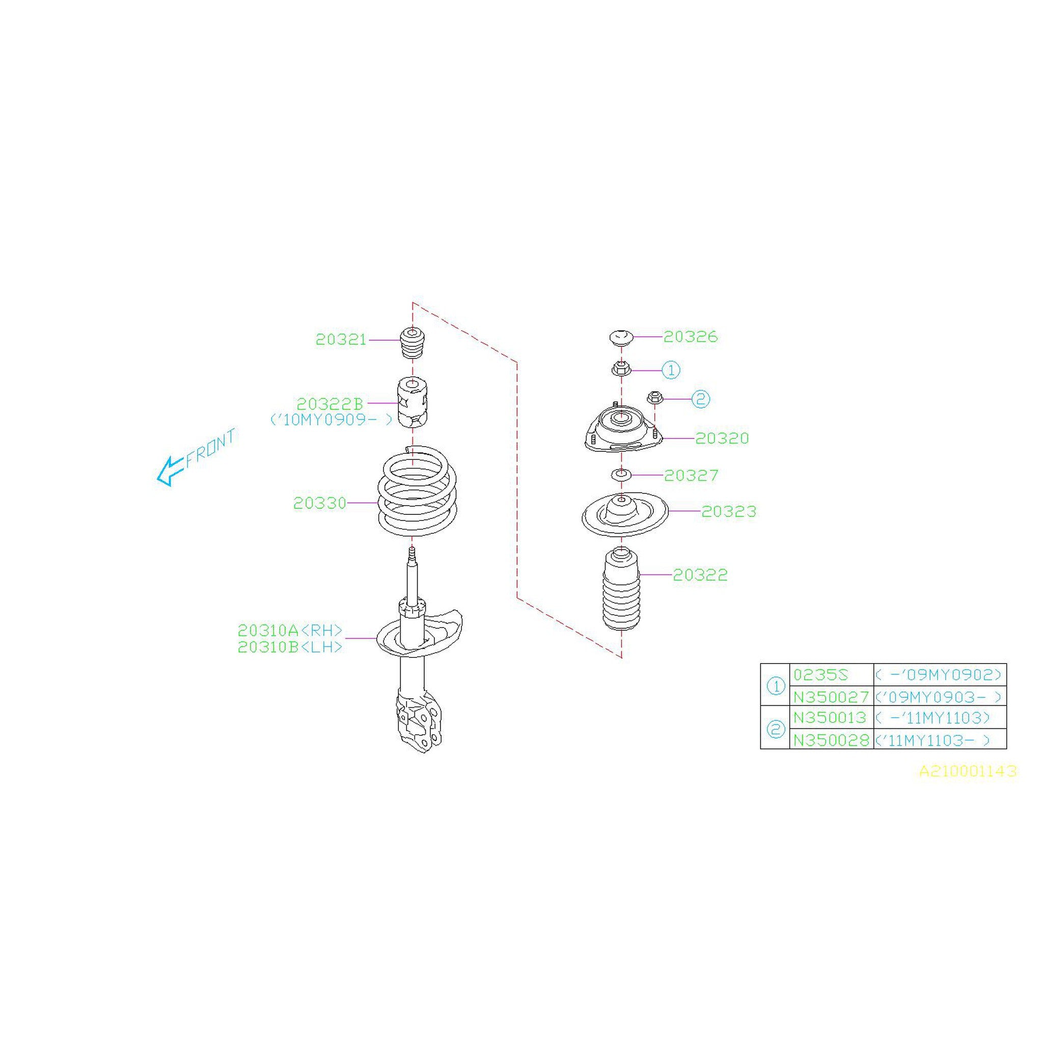 Subaru OEM Front Left Shock Absorber 2011-2014 Subaru WRX / STI | 20310FG631