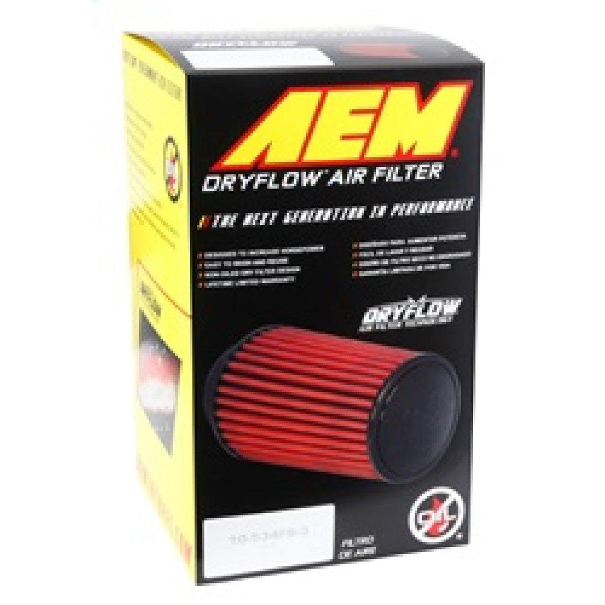 AEM Dryflow Air Filter - Round Tapered - 2.75in Flange ID x 5.5in Base OD x 4.75in Top OD x 7.5in H | 21-2157DK
