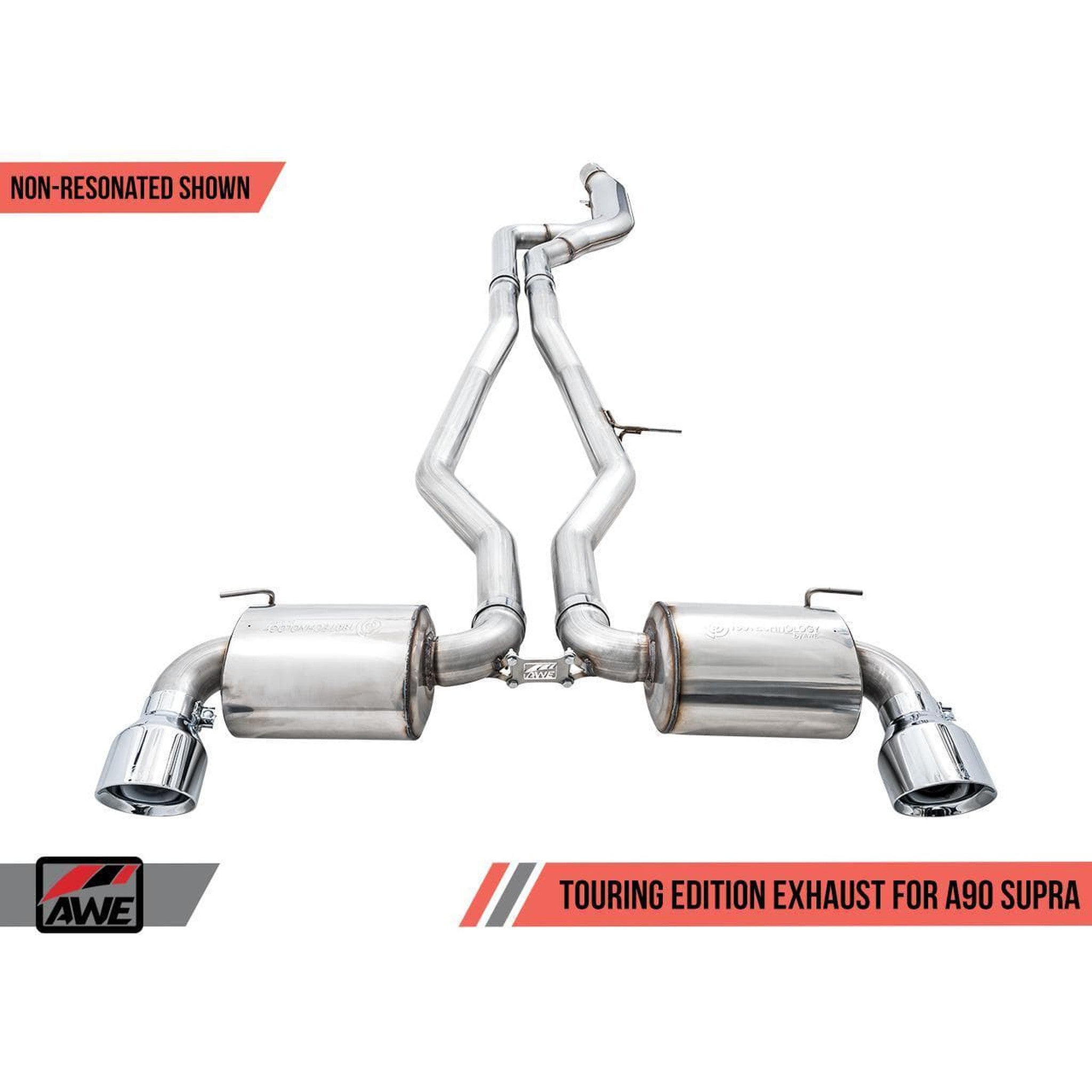 AWE Non-Resonated Touring Edition Cat Back Exhaust 5in Chrome Silver Tips Toyota Supra A90 2020+ | 3020-32058