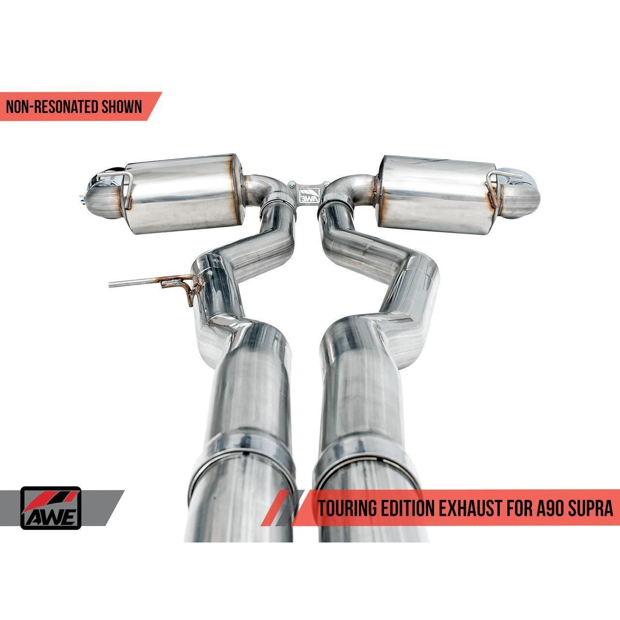 AWE Non-Resonated Touring Edition Cat Back Exhaust 5in Chrome Silver Tips Toyota Supra A90 2020+ | 3020-32058