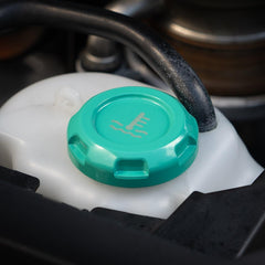 Billetworkz Coolant Overflow Cap Engraved Zero Series Hyper Teal Subaru WRX 02-26 / STI 04-21 | BW-EBCZ-SUB-COO-HYTL-E