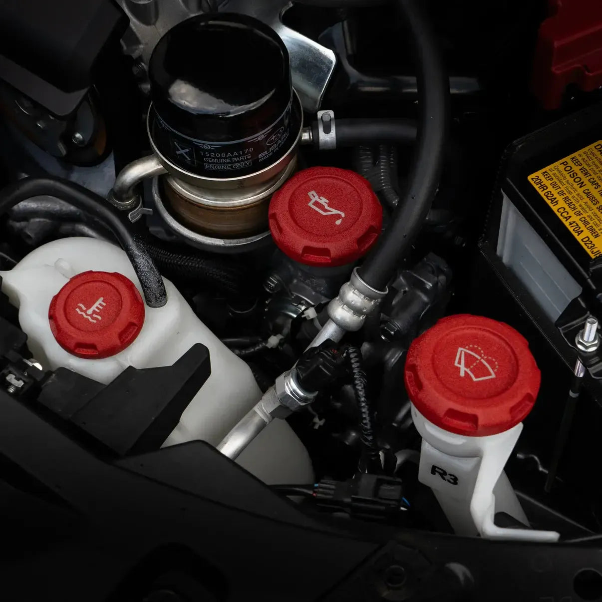 Billetworkz Engine Bay Cap Set Zero Series Fluid Engravings Wrinkle Red BRZ 13-26 / FR-S 13-16 / 86 / GR86 17-26 Automatic