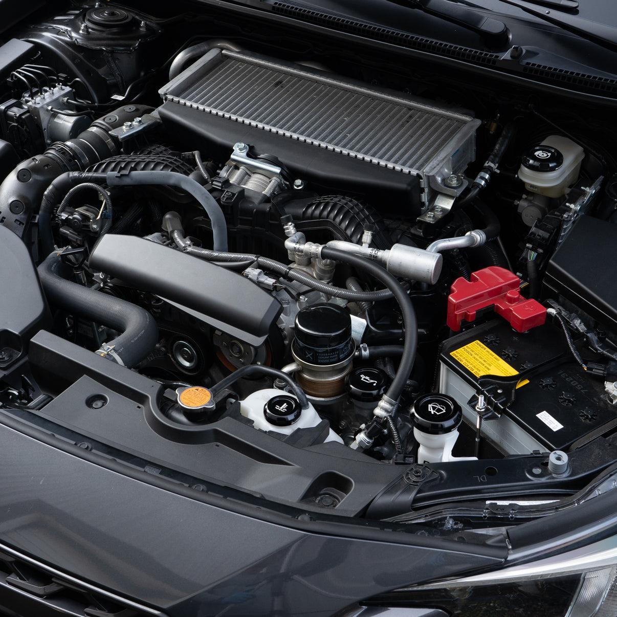 Billetworkz Engine Bay Caps Zero Series Black 2015-2026 Subaru WRX with Fluid Engraving | BW-EBCZ-SUB-VAWRX-BLK-E