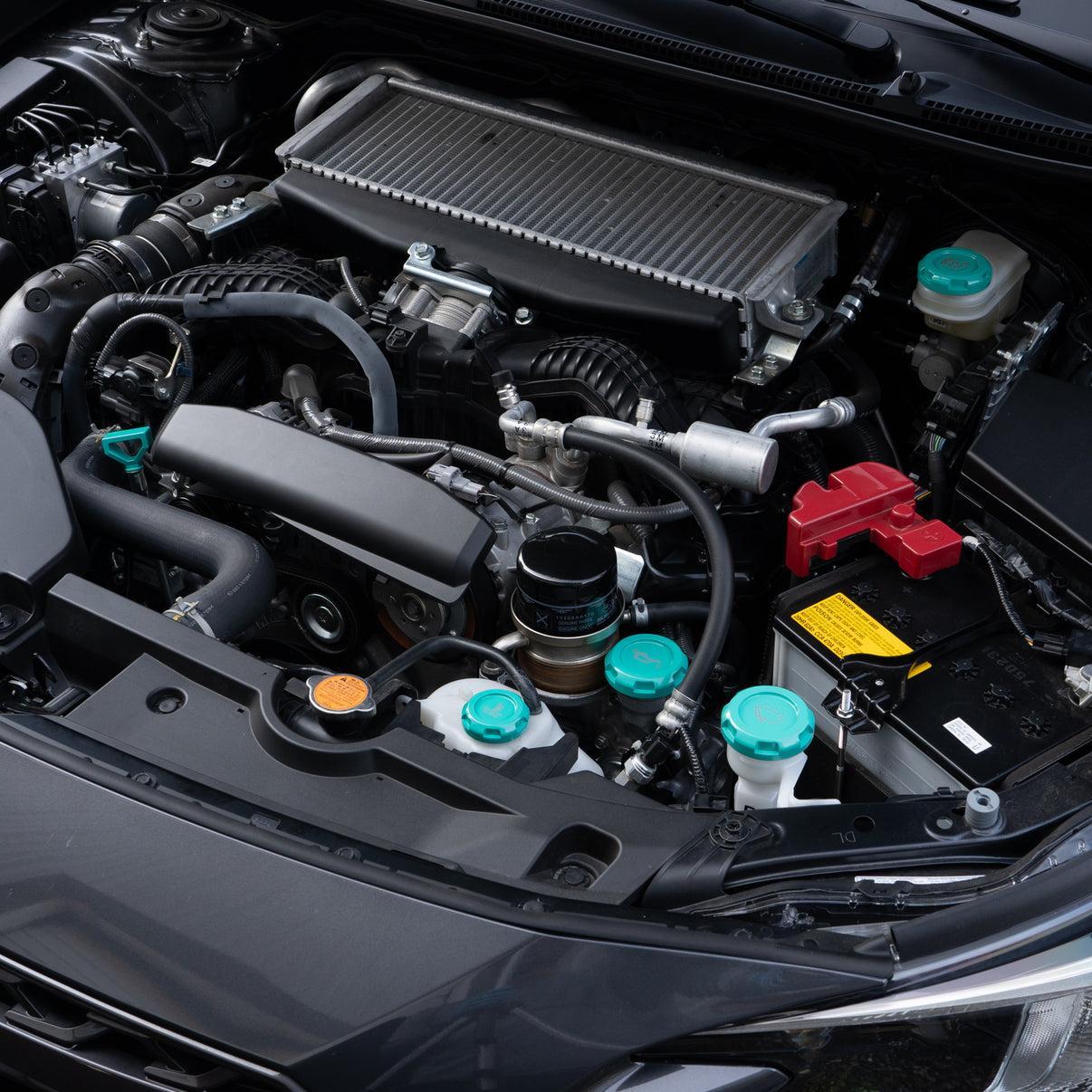 Billetworkz Engine Bay Cap Set Zero Series Fluid Engravings Hyper Teal BRZ 13-26 / FR-S 13-16 / 86 / GR86 17-26 Automatic