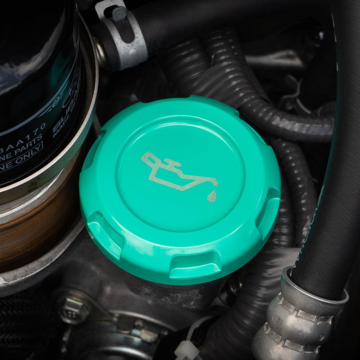 Billetworkz Engine Bay Caps Zero Series Hyper Teal 2015-2026 Subaru WRX with Fluid Engraving | BW-EBCZ-SUB-VAWRX-HYTL-E