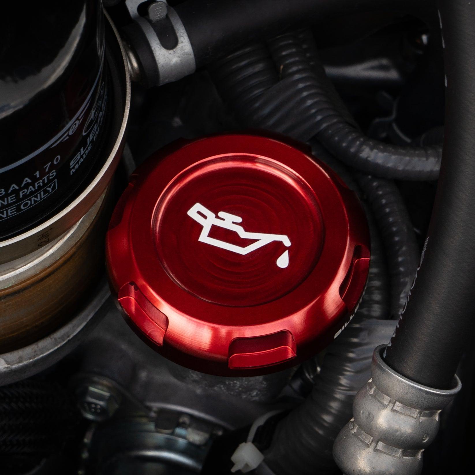 Billetworkz Engine Bay Caps Zero Series Red 2015-2026 Subaru WRX with Fluid Engraving | BW-EBCZ-SUB-VAWRX-RED-E