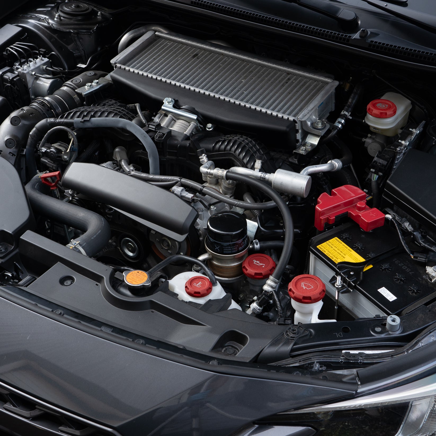 Billetworkz Engine Bay Caps Zero Series Red Wrinkle 2015-2021 Subaru STI with Fluid Engraving | BW-EBCZ-SUB-VASTI-RWR-E