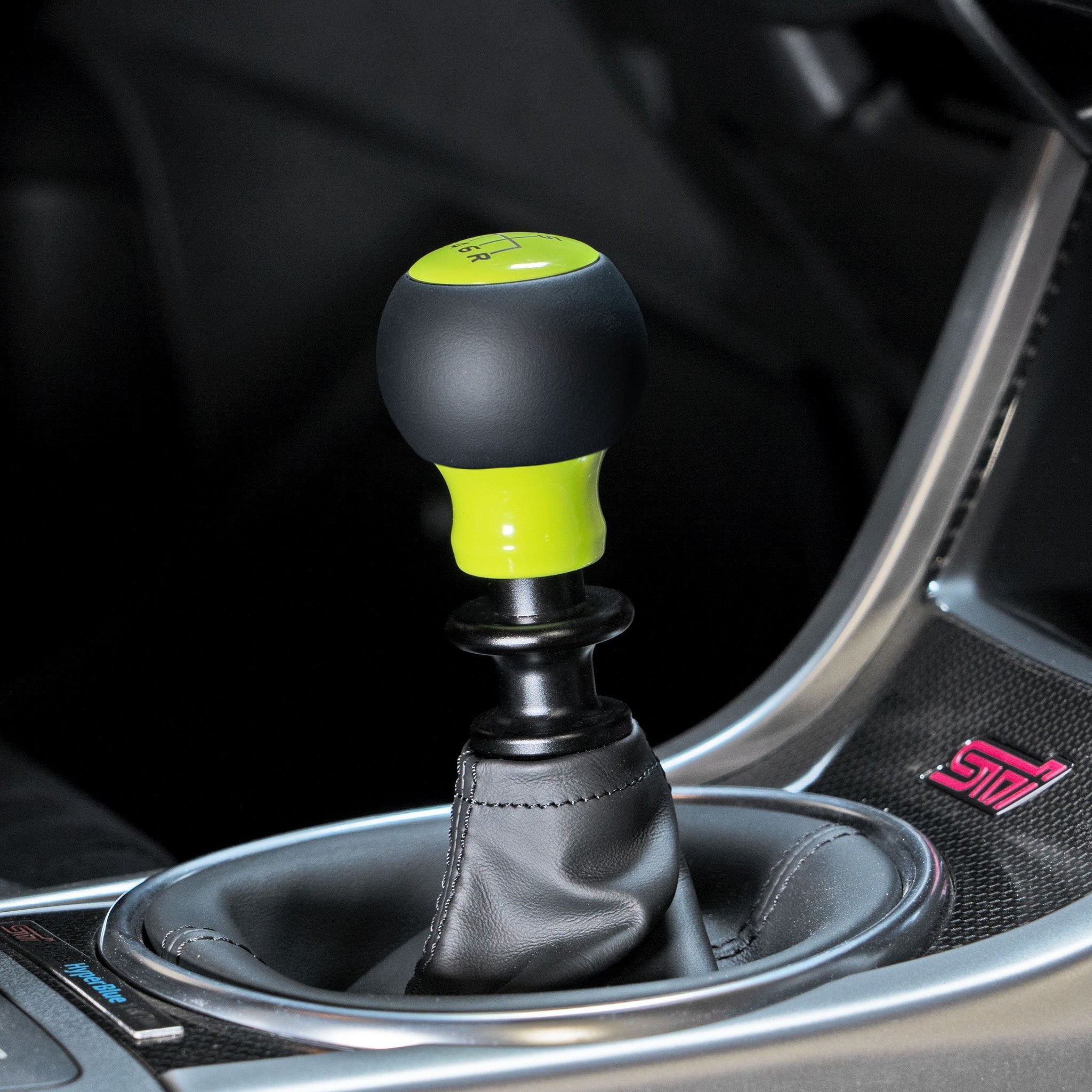 Billetworkz Fusion Weighted Shift Knob 6-Speed Leather Neon Yellow Subaru WRX 15-26 / STI 04-21 | BW-KNB-SUB6-VEL6-NYEL-FUL