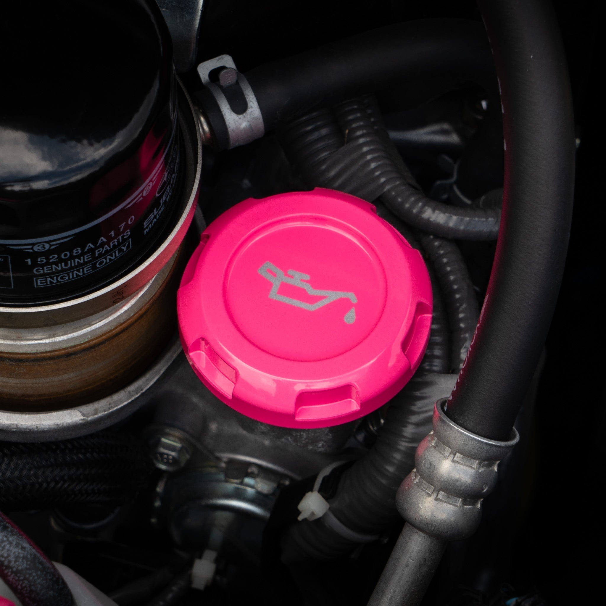 Billetworkz Oil Cap Engraved Zero Series Hyper Pink Subaru WRX 02-26 / STI 04-21 / BRZ 13-26 | BW-EBCZ-SUB-OIL-HYPK-E