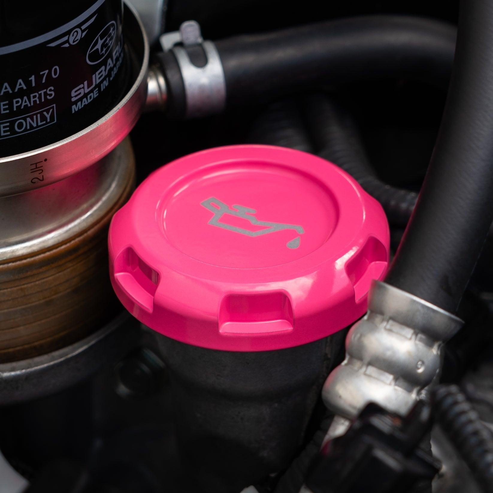 Billetworkz Oil Cap Engraved Zero Series Hyper Pink Subaru WRX 02-26 / STI 04-21 / BRZ 13-26 | BW-EBCZ-SUB-OIL-HYPK-E
