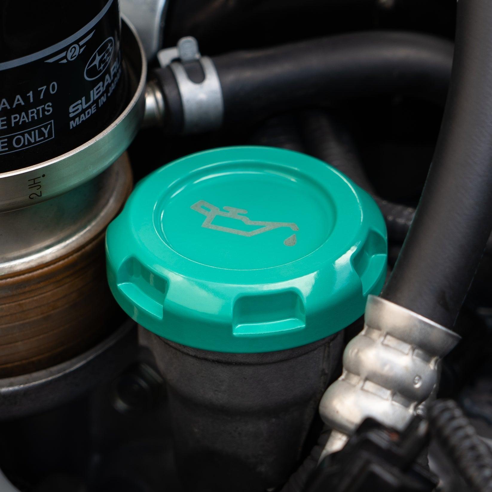Billetworkz Oil Cap Engraved Zero Series Hyper Teal Subaru WRX 02-26 / STI 04-21 / BRZ 13-26 | BW-EBCZ-SUB-OIL-HYTL-E
