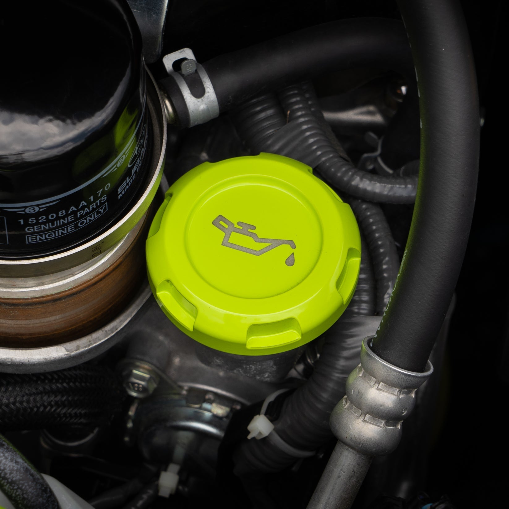 Billetworkz Oil Cap Engraved Zero Series Neon Yellow Subaru WRX 02-26 / STI 04-21 / BRZ 13-26 | BW-EBCZ-SUB-OIL-NYEL-E