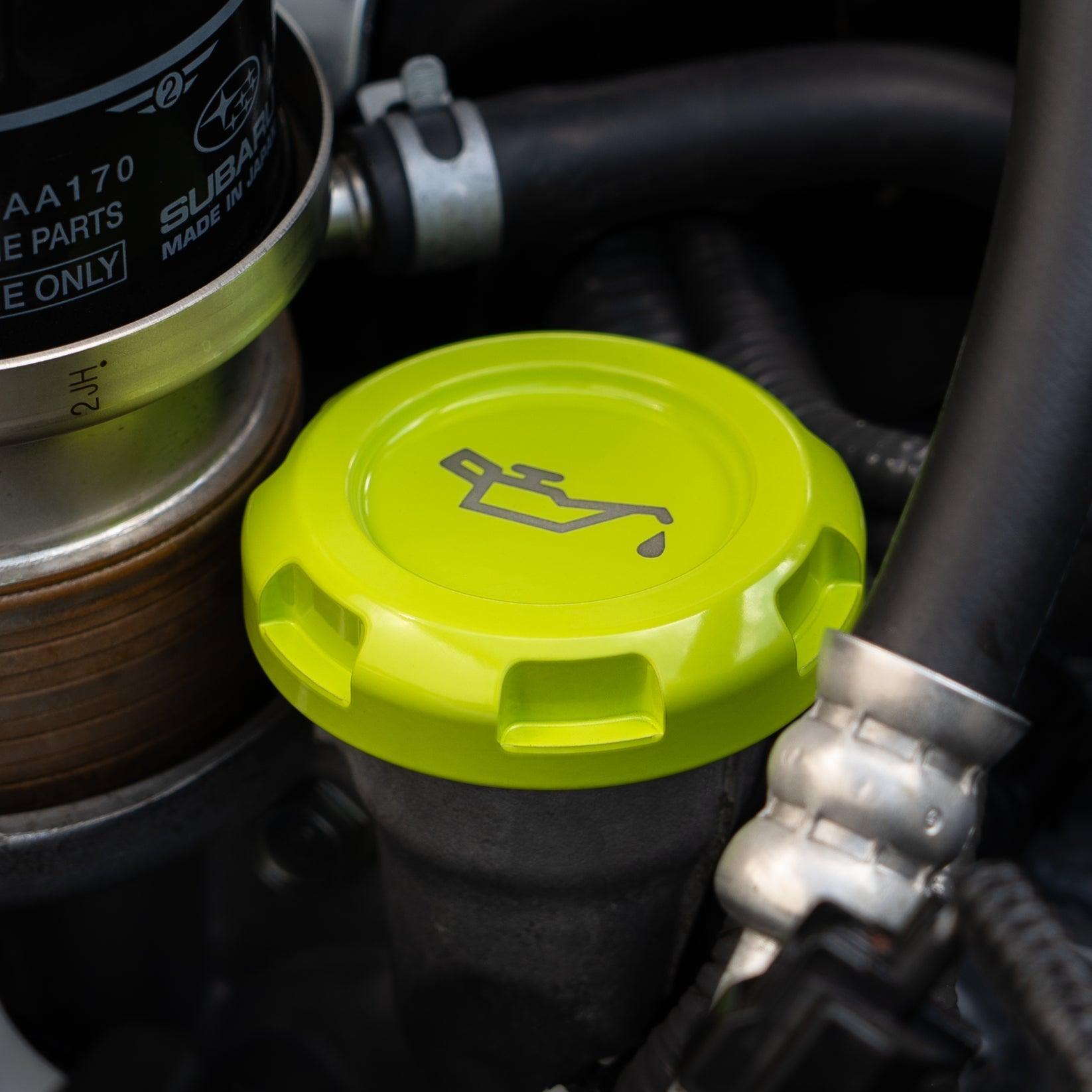 Billetworkz Oil Cap Engraved Zero Series Neon Yellow Subaru WRX 02-26 / STI 04-21 / BRZ 13-26 | BW-EBCZ-SUB-OIL-NYEL-E