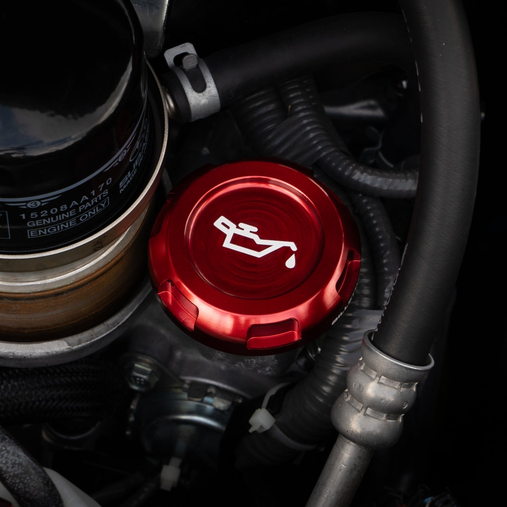 Billetworkz Oil Cap Engraved Zero Series Red Subaru WRX 02-26 / STI 04-21 / BRZ 13-26 | BW-EBCZ-SUB-OIL-RED-E